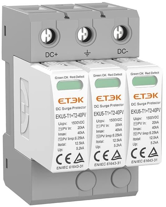 УЗИП постоянного тока ETEK EKU5-T1+T2-40PV 3P 1000VDC Тип 1+2 20-40kA | Е-Энерджи