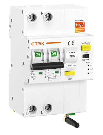 Умный диф. автоматический выключатель  ETEK EKR0 1P+N C16A 6kA Тип A 30мА WiFi без измерения парамет | Е-Энерджи