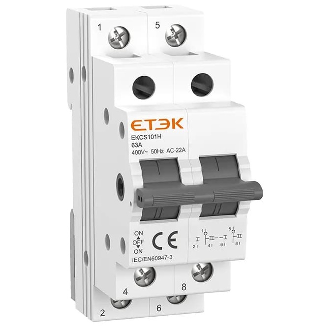 Трехпозиционный переключатель нагрузки 1-0-2 ETEK EKCS101 2P 40A | Е-Энерджи