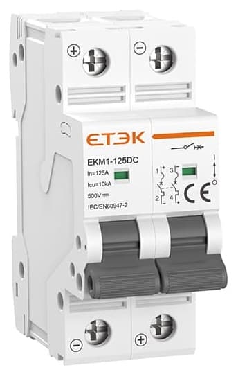 Автоматический выключатель постоянного тока ETEK EKM1-125DC 2P 125A 500VDC 6kA | Е-Энерджи