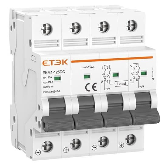 Автоматический выключатель постоянного тока ETEK EKM1-125DC 4P 125A 1000VDC 6kA | Е-Энерджи